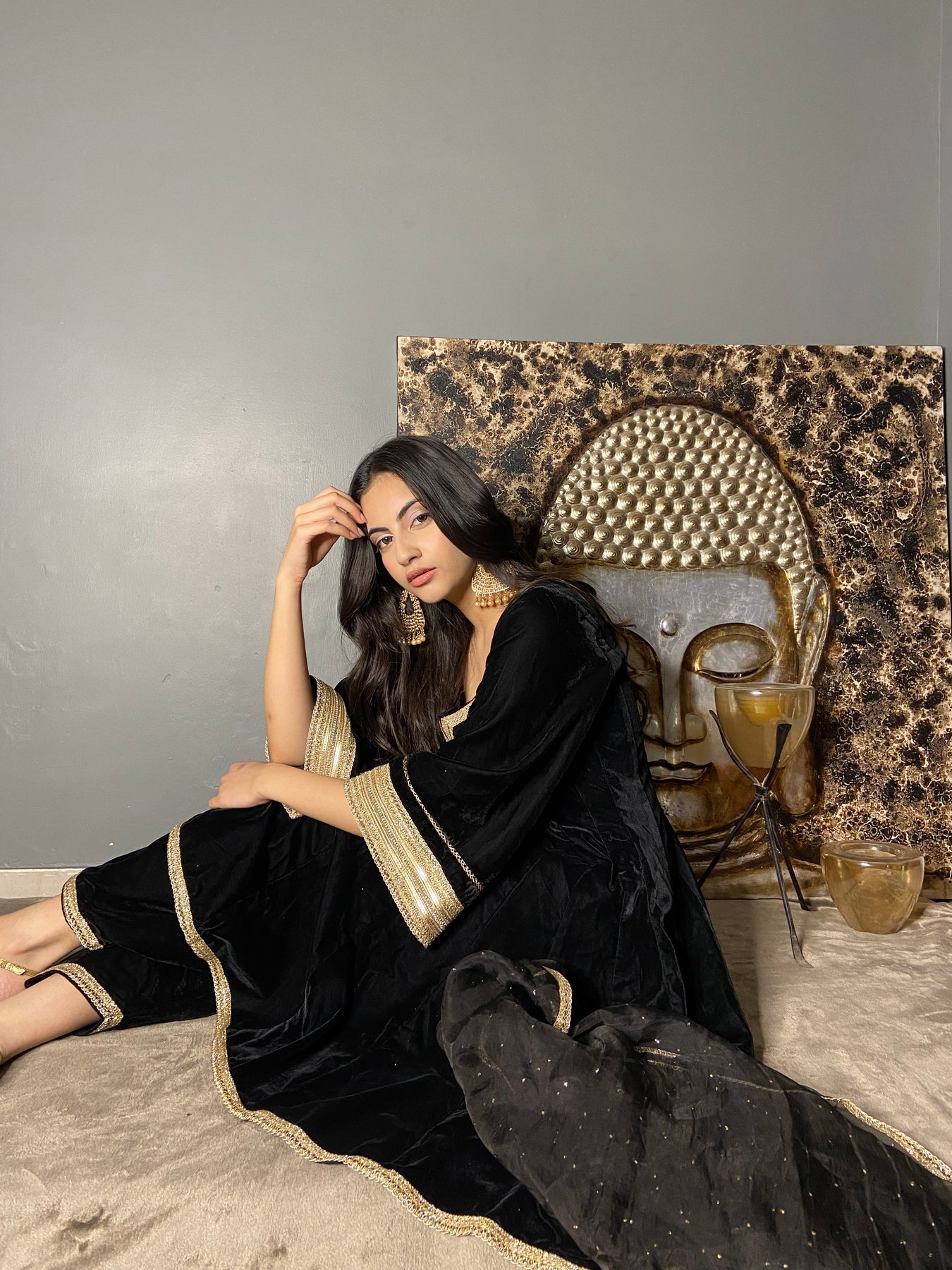 Velvet Anarkali Gown Set